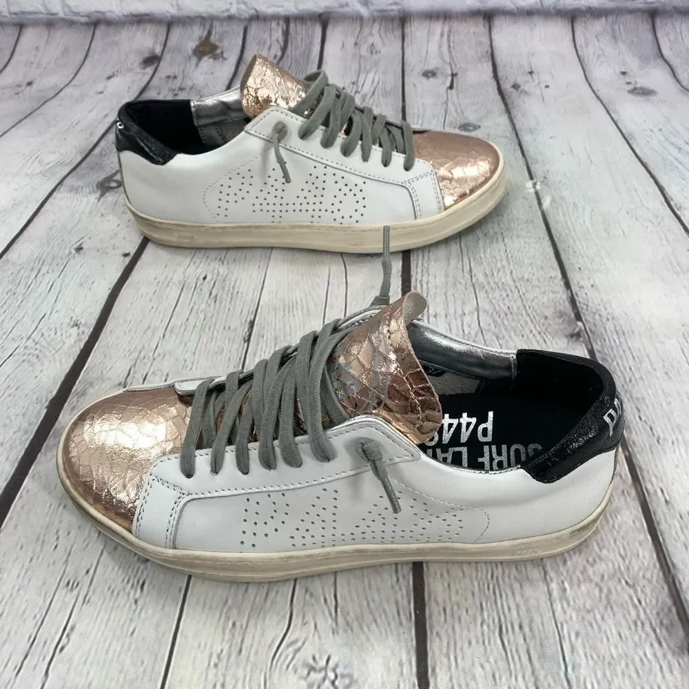 P448 White Sneakers with Rose Gold Accents - Picture 2 of 10